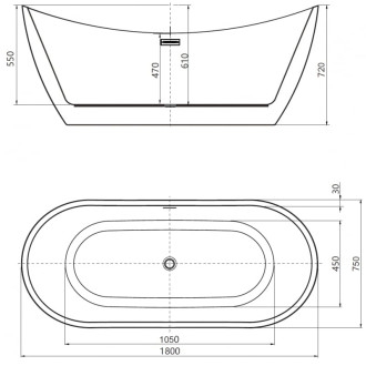 Voľne stojaca vaňa Mexen Lotos 180 x 75 cm, biela/čierna, prepad z kartáčovanej medi - 52051807775-65