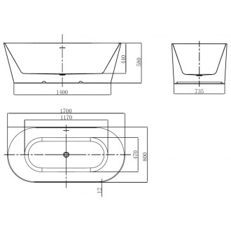 Voľne stojaca závesná vaňa Mexen Oval Slim 170 x 80 cm, biela, prepad kartáčovaný zlatý - 52661708000-55