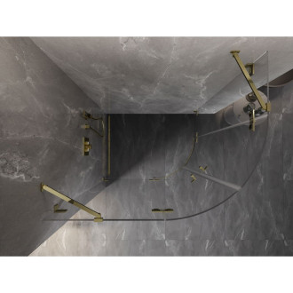 Polkruhový sprchovací kút Mexen Lunar, ľavý, výklopný, 100 x 70 cm, priehľadný, zlatý - 833-100L-070P-50-00