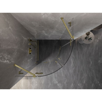 Sprchovací kút Mexen Lunar polkruhový výklopný 100 x 100 cm, priehľadný, kartáčované zlato - 833-100L-100P-55-00