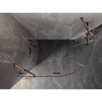 Polkruhový sprchovací kút Mexen Lunar, ľavý, výklopný, 80 x 70 cm, priehľadný, ružové zlato - 833-080L-070P-60-00