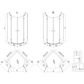 Mexen Lunar polkruhový výklopný sprchovací kút 70 x 70 cm, priehľadný, čierny - 833-070L-070P-70-00