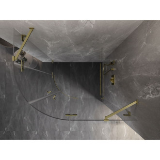 Polkruhový sprchovací kút Mexen Lunar, pravý, výklopný, 100 x 80 cm, priehľadný, kartáčované zlato - 833-100P-080L-55-00