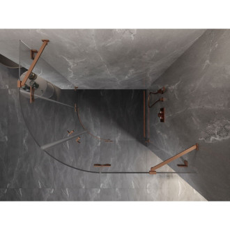 Polkruhový sprchovací kút Mexen Lunar, pravý, výklopný, 100 x 90 cm, priehľadný, kartáčovaná meď - 833-100P-090L-65-00