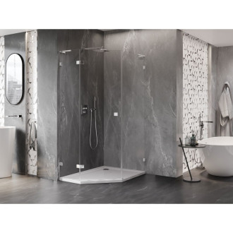 Sprchovací kút Mexen Lunar L päťuholníkový, ľavý, výklopný, 80 x 90 cm, priehľadný, chróm - 831L-080L-090P-01-00-L