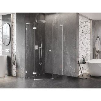 Sprchovací kút Mexen Lunar L päťuholníkový, ľavý, výklopný, 80 x 90 cm, priehľadný, biely - 831L-080L-090P-20-00-L