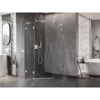 Sprchovací kút Mexen Lunar L päťuholníkový, ľavý, výklopný, 80 x 90 cm, priehľadný, biely - 831L-080L-090P-20-00-L