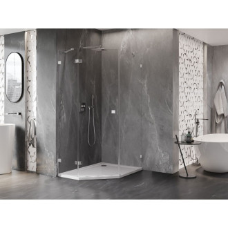 Sprchovací kút Mexen Lunar päťuholníkový, ľavý, výklopný, 80 x 90 cm, priehľadný, chróm - 831-080L-090P-01-00-L