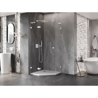 Sprchovací kút Mexen Lunar L päťuholníkový, ľavý, výklopný, 90 x 90 cm, priehľadný, biely - 831L-090L-090P-20-00-L