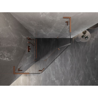 Sprchovací kút Mexen Lunar L päťuholníkový, ľavý, výklopný, 80 x 80 cm, priehľadný, kartáčovaná meď - 831L-080L-080P-65-00-L