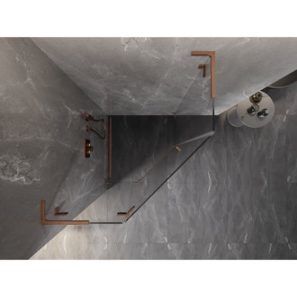 Sprchovací kút Mexen Lunar L päťuholníkový, ľavý, výklopný, 100 x 100 cm, priehľadný, kartáčovaná meď - 831L-100L-100P-65-00-L