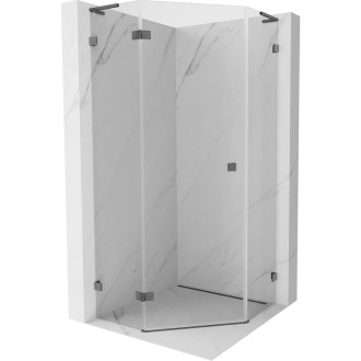 Sprchovací kút Mexen Lunar L päťuholníkový, ľavý, výklopný, 80x80 cm, priehľadný, kartáčovaná pištoľ gray - 831L-080L-080P-66-00-L