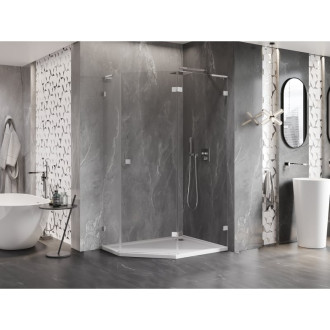 Sprchovací kút Mexen Lunar L päťuholníkový, pravý, výklopný, 100 x 80 cm, priehľadný, chróm - 831L-100P-080L-01-00-P