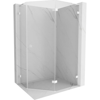 Sprchovací kút Mexen Lunar L päťuholníkový, pravý, výklopný, 90 x 80 cm, priehľadný, biely - 831L-090P-080L-20-00-P