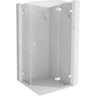Sprchovací kút Mexen Lunar L päťuholníkový, pravý, výklopný, 100 x 100 cm, priehľadný, biely - 831L-100P-100L-20-00-P