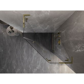 Sprchovací kút Mexen Lunar L päťuholníkový, pravý, výklopný, 100 x 100 cm, priehľadný, zlatý - 831L-100P-100L-50-00-P