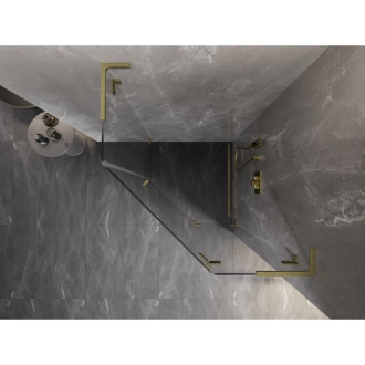 Sprchovací kút Mexen Lunar L päťuholníkový, pravý, výklopný, 90 x 90 cm, priehľadný, kartáčované zlato - 831L-090P-090L-55-00-P