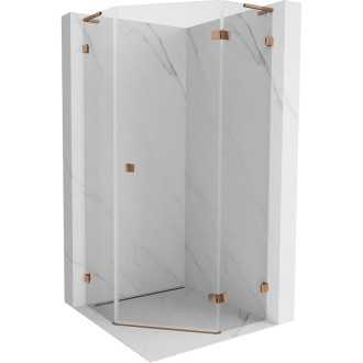 Sprchovací kút Mexen Lunar L päťuholníkový, pravý, výklopný, 90 x 90 cm, priehľadný, ružové zlato - 831L-090P-090L-60-00-P