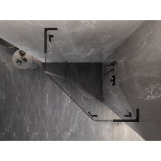 Sprchovací kút Mexen Lunar L päťuholníkový, pravý, výklopný, 90 x 90 cm, priehľadný, čierny - 831L-090P-090L-70-00-P