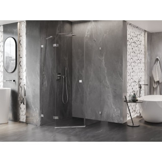 Sprchovací kút Mexen Lunar päťuholníkový, ľavý, výklopný, 80 x 100 cm, priehľadný, chróm - 831-080L-100P-01-00-L