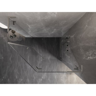 Sprchovací kút Mexen Lunar L päťuholníkový, pravý, výklopný, 100x80 cm, priehľadný, kartáčovaný nikel - 831L-100P-080L-97-00-P