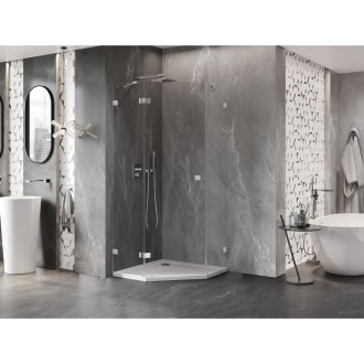 Sprchovací kút Mexen Lunar päťuholníkový, ľavý, výklopný, 100 x 100 cm, priehľadný, chróm - 831-100L-100P-01-00-L