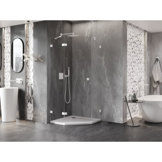 Sprchovací kút Mexen Lunar päťuholníkový, ľavý, výklopný, 90 x 90 cm, priehľadný, biely - 831-090L-090P-20-00-L