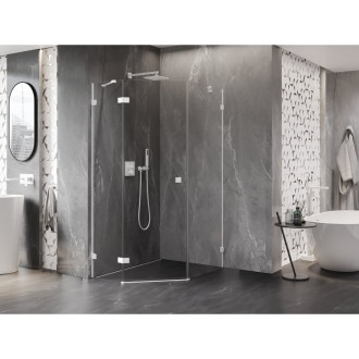 Sprchovací kút Mexen Lunar päťuholníkový, ľavý, výklopný, 90 x 100 cm, priehľadný, biely - 831-090L-100P-20-00-L