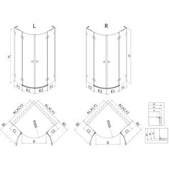 Polkruhový sprchovací kút Mexen Lunar L, ľavý, výklopný, 100 x 90 cm, priehľadný, zlatý - 833L-100L-090P-50-00