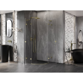 Mexen Lunar L polkruhový výklopný sprchovací kút 100 x 100 cm, priehľadný, zlatý - 833L-100L-100P-50-00