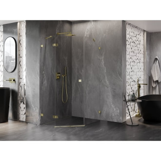 Sprchovací kút Mexen Lunar päťuholníkový, ľavý, výklopný, 90 x 100 cm, priehľadný, zlatý - 831-090L-100P-50-00-L