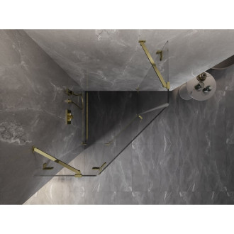 Sprchovací kút Mexen Lunar päťuholníkový, ľavý, výklopný, 100 x 100 cm, priehľadný, zlatý - 831-100L-100P-50-00-L