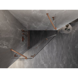 Sprchovací kút Mexen Lunar päťuholníkový, ľavý, výklopný, 80 x 80 cm, priehľadný, kartáčovaná meď - 831-080L-080P-65-00-L