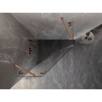 Sprchovací kút Mexen Lunar päťuholníkový, ľavý, výklopný, 100 x 100 cm, priehľadný, kartáčovaná meď - 831-100L-100P-65-00-L