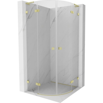 Mexen Lunar L polkruhový výklopný sprchovací kút 90 x 90 cm, priehľadný, kartáčované zlato - 833L-090L-090P-55-00