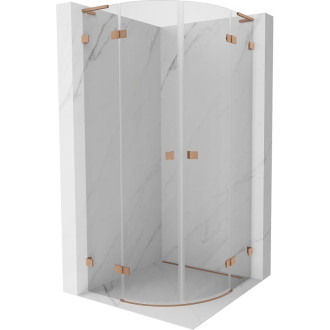Mexen Lunar L polkruhový výklopný sprchovací kút 90 x 90 cm, priehľadný, kartáčovaná meď - 833L-090L-090P-65-00