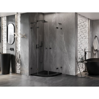 Mexen Lunar L polkruhový výklopný sprchovací kút 90 x 90 cm, priehľadný, čierny - 833L-090L-090P-70-00