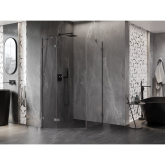 Sprchovací kút Mexen Lunar päťuholníkový, ľavý, výklopný, 80 x 90 cm, priehľadný, strieborná metalíza - 831-080L-090P-95-00-L