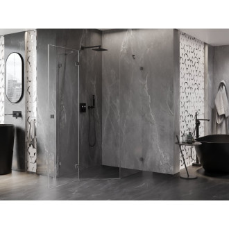 Sprchovací kút Mexen Lunar päťuholníkový, ľavý, výklopný, 80 x 90 cm, priehľadný, strieborná metalíza - 831-080L-090P-95-00-L