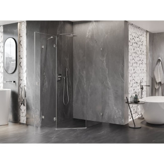 Sprchovací kút Mexen Lunar päťuholníkový, ľavý, výklopný, 80 x 100 cm, priehľadný, kartáčovaný nikel - 831-080L-100P-97-00-L