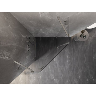 Sprchovací kút Mexen Lunar päťuholníkový, ľavý, výklopný, 90 x 90 cm, priehľadný, kartáčovaný nikel - 831-090L-090P-97-00-L