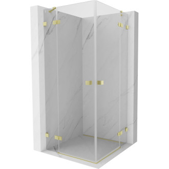 Sprchovací kút Mexen Lunar Duo s výklopným mechanizmom 85 x 85 cm, priehľadný, kartáčované zlato - 834-085L-085P-55-00
