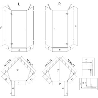 Sprchovací kút Mexen Lunar päťuholníkový, pravý, výklopný, 80 x 100 cm, priehľadný, zlatý - 831-080P-100L-50-00-P
