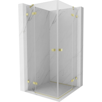 Sprchovací kút Mexen Lunar Duo s výklopným mechanizmom 105 x 105 cm, priehľadný, kartáčované zlato - 834-105L-105P-55-00