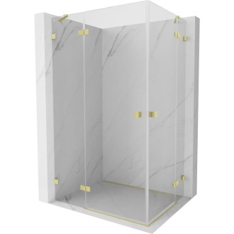 Sprchovací kút Mexen Lunar Duo s ľavým výklopným uchytením 115 x 100 cm, priehľadný, kartáčované zlato - 834-115L-100P-55-00