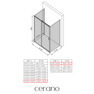 CERANO - Trostenný sprchovací kút Varone LINE UL/P - 6 mm - chróm, mliečne sklo - 160x70 cm - posuvný