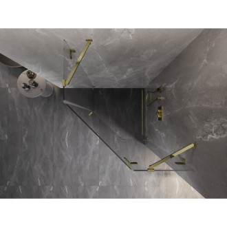 Sprchovací kút Mexen Lunar päťuholníkový, pravý, výklopný, 100 x 100 cm, priehľadný, zlatý - 831-100P-100L-50-00-P