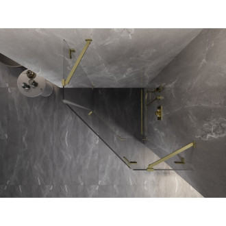 Sprchovací kút Mexen Lunar päťuholníkový, pravý, výklopný, 80 x 80 cm, priehľadný, kartáčované zlato - 831-080P-080L-55-00-P