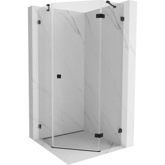 Sprchovací kút Mexen Lunar päťuholníkový, pravý, výklopný, 90 x 90 cm, priehľadný, čierny - 831-090P-090L-70-00-P