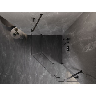 Sprchovací kút Mexen Lunar päťuholníkový, pravý, výklopný, 90 x 100 cm, priehľadný, čierny - 831-090P-100L-70-00-P